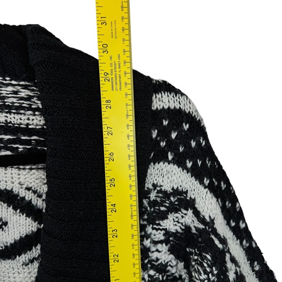 Abercrombie Fitch Cardigan Sweater One Size Black White Fair Isle Shawl Collar - Picture 9 of 11